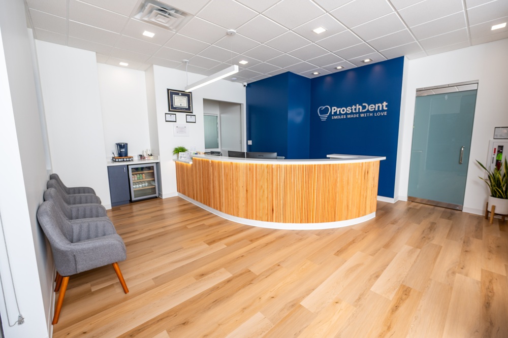ProsthDent Reception Area, Magnolia, TX Reception area and front desk at ProsthDent by Rene Gonzalez, a prosthodontist office in Magnolia, TX